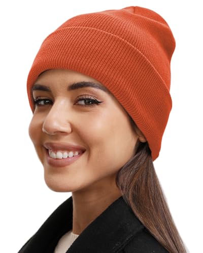 vidsel 100% Cotton Beanie Hat-Unisex Winter Knit Cuffed Beanies Skull Cap - color: 1-orange