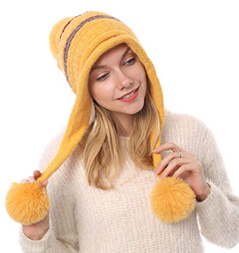 HUAMULAN Women Winter Sherpa Beanie Hats Knit Fleece Lined Ear Flaps - color: Yellow