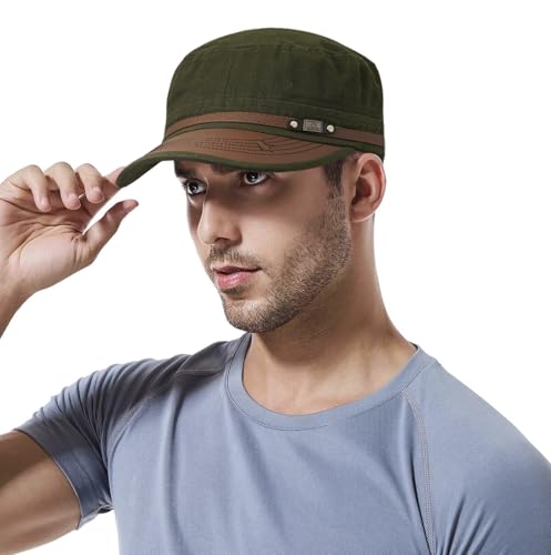 Initlove Military Hat Cadet Army Cap Flat Top Hats for Men Women - color: Green