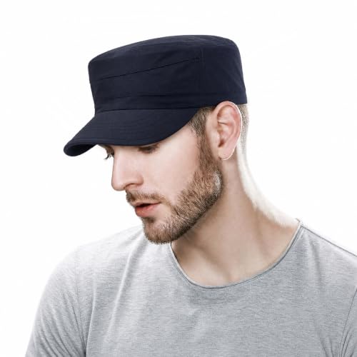 Cadet Army Cap Unisex Military Hat Adjustable Flat Top Cap Baseball Cap - color: Navy Blue