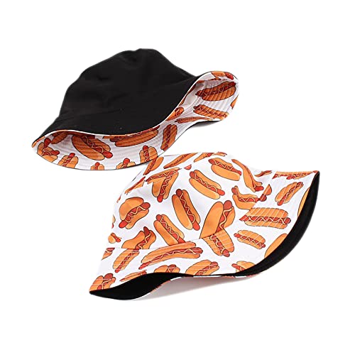Unisex Print Bucket Hat Sun Hat for Women Men,Reversible Cotton Summer Beach Hat Fisherman Hat - color: Hot Dog