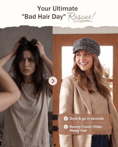 American Trends Newsboy Hats for Women Baker Boy Cap Fall Winter Beret - color: Grey Plaid
