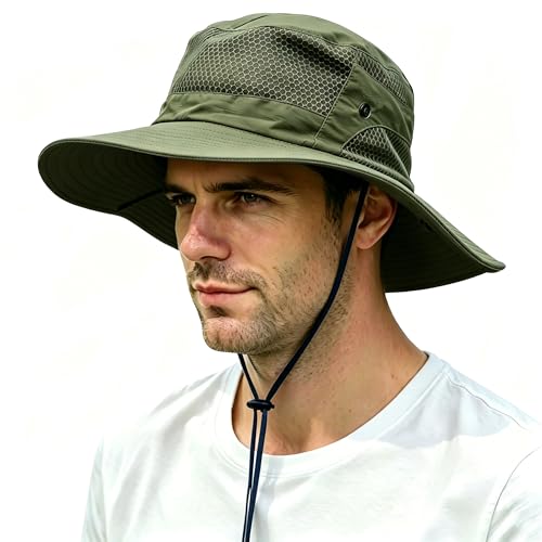 Sun Bucket Hat for Men Women Wide Brim UPF 50+ UV Protection Waterproof - color: Army Green
