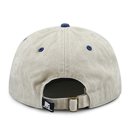 The Hat Depot 100% Cotton Pigment Dyed Low Profile Dad Hat Six Panel Cap - color: 2. Beige/Navy