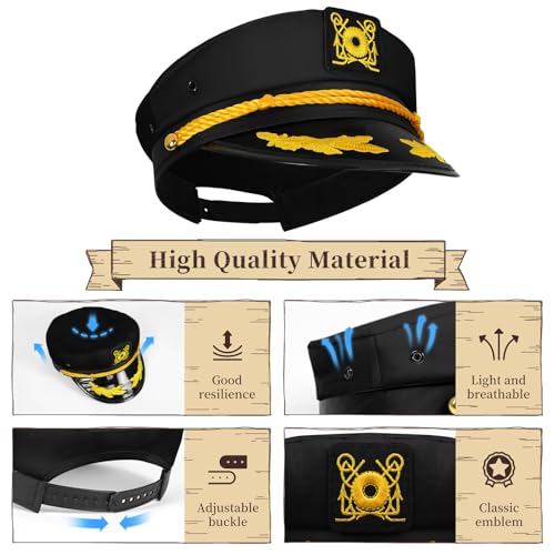dodowin Captain Sailor Hat Set for Women Men, Yacht Rock Party Costume 4pcs - style: Black Captain Hat Set