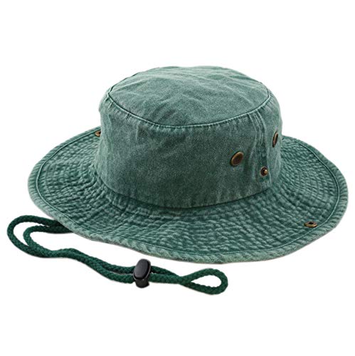 The Hat Depot Cotton Stone-Washed Safari Wide Brim Foldable Double-Sided Sun Boonie Bucket Hat - color: 3. Pigment - Green, size: Small-Medium