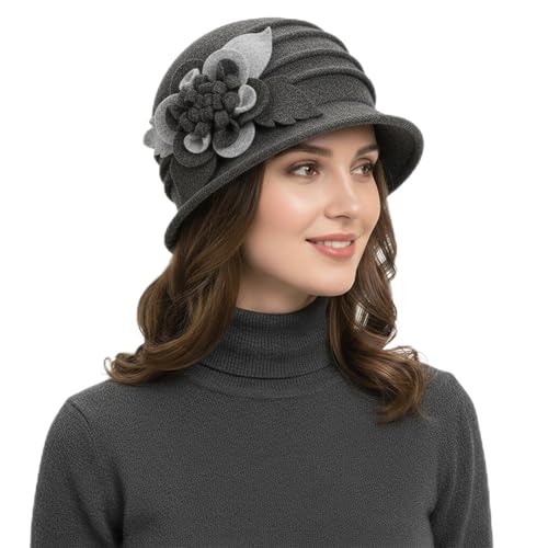 Women Cloche Bucket Hat 1920s Vintage Dress Winter Hats - color: Mixing Dark Grey