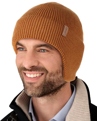 FURTALK Mens Winter Fleece Lined Beanie with Earflaps - color: Brown