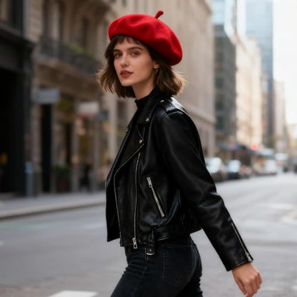 Women Classic French Beret Hat Irish Painter Cap Warm Wool Artist Beanie Hat Lady Fancy Dress - color: B-red
