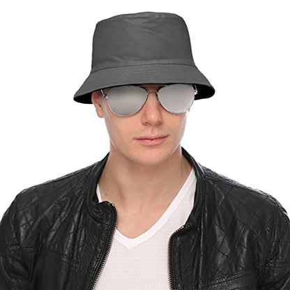 Falari Reversible Bucket Hat for Men Women Summer Travel Beach Outdoor Fishing Hat 100% Cotton - color: X1905-dark Grey/Black