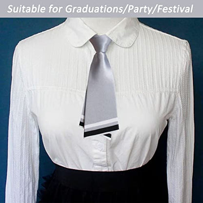 Mantieqingway Women Uniform Necktie Adjustable Strap Striped Pre-tie Ties - color: Silver