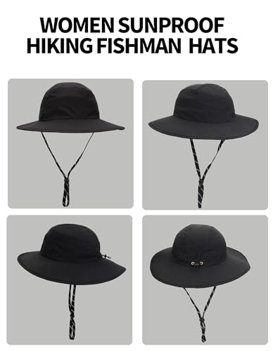 UPF50+ Bucket Hat, Wide Brim Sun Cap - color: Black