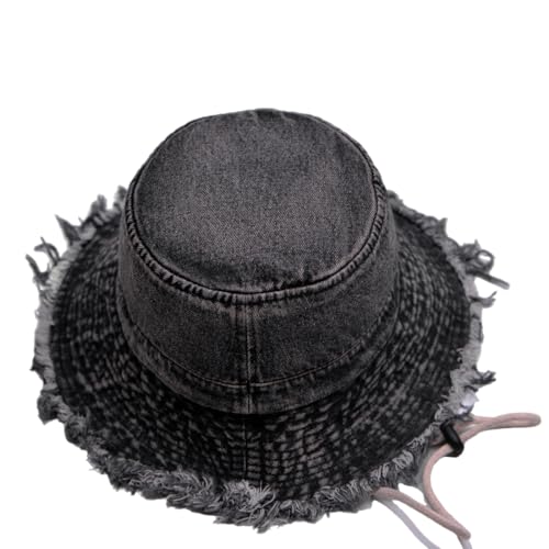 Cotton Denim Distressed Bucket Hat, Sun Hat, Hat for Men and Women - color: Blu28
