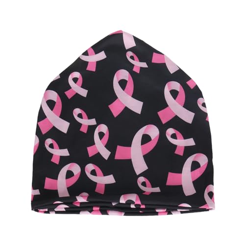 Jemis Sweet Heartwarming Breast Cancer Beanie Hat, Romantic Knitted Hat, Cancer Headwear Caps Baggy Skull Sleep Scarf - color: 2 Pack Black & Red