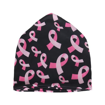 Jemis Sweet Heartwarming Breast Cancer Beanie Hat, Romantic Knitted Hat, Cancer Headwear Caps Baggy Skull Sleep Scarf - color: 2 Pack Black & Red