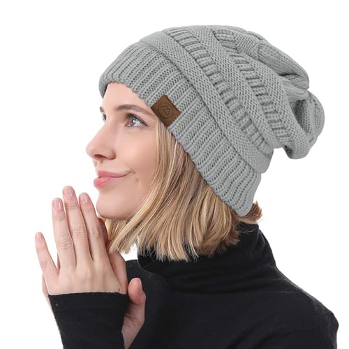 American Trends Winter Hats for Women 4 Pack Beanie Hats Caps Knit Chunky Slouchy Beanie Hats - color: Z Light Gray&a Pink