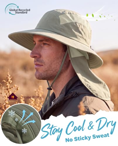 Home Prefer UPF 50+ Sun Hat with Neck Flap Wide Brim Fishing Hat for Men - color: Pea Green