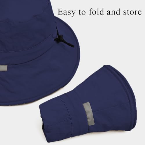 Waterproof Bucket Hat for Men Women Quick Dry Sun Hat Fishing Safari Hat Adjustable Chin Strap UV Protection - color: Blue