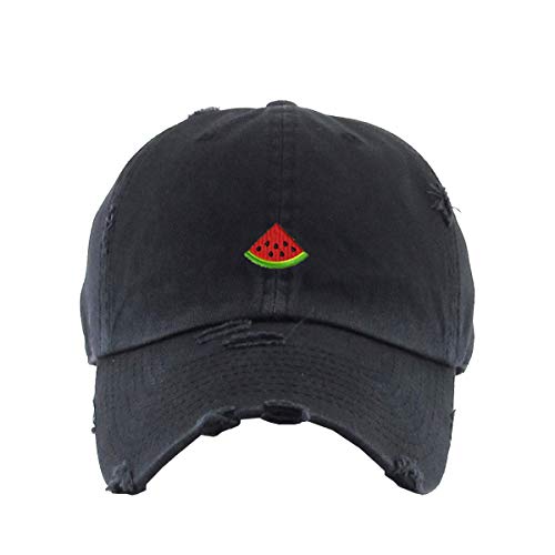 Watermelon Vintage Baseball Cap Embroidered Cotton Adjustable Distressed Dad Hat - color: Brush Black