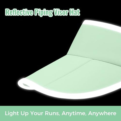 Foldable Sports Sun Visor Hat - Adjustable Running Golf Tennis Cap with Mesh&Reflective Design, Quick Drying for Men & Women - color: Mint Green/Reflective