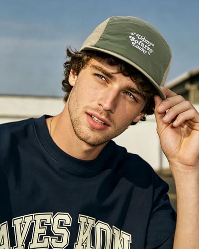 CLAPE Quick Dry 5 Panel Hat for Men, Breathable Mesh Lightweight Running Cap Outdoor Streetwear Flat Brim Hat - color: Bs265p15-greenkhaki