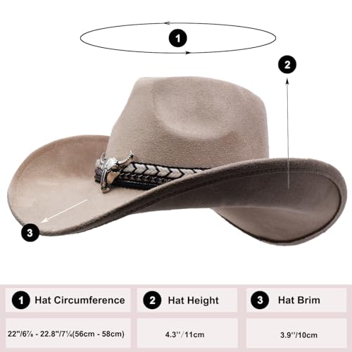 Women Men Western Cowboy Cowgirl Hat with Buckle Belt Wide Brim Outdoor Fedora Hats - color: Beige