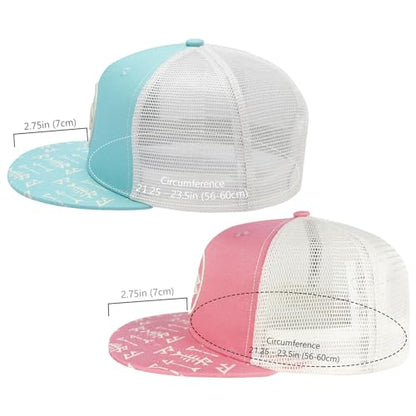 BASSDASH 2 Pack Flat Brim Trucker Cap Adjustable Snapback Hat Mesh Back for Men Women Fishing Hunting - color: Pack of 2, Turquoise & Pink