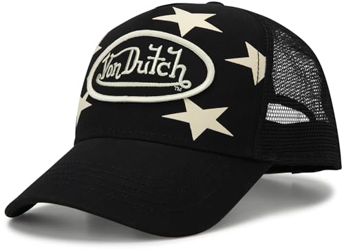 Von Dutch Unisex Americana Star Trucker Hat, Mesh Back, Snap-Back - color: Black Star