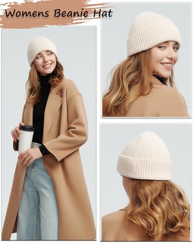 Wool Beanie for Men Women, Seamless Knit Cuffed Warm Winter Hats - color: 1pcs-beige