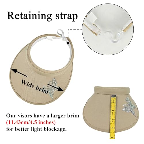 2 Pack Sun Visors Women Wide Brim Clip on Summer Hats Adjustable UV Protection - color: Butterfly-white,khaki