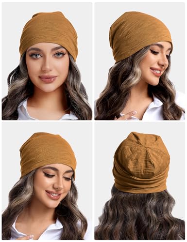 ROYBENS Lightweight 100% Cotton Slouchy Summer Beanie Men Women, Chemo Cap - color: 1pc Golden Camel, size: Medium