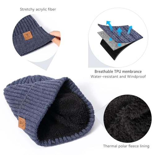 OZERO Winter Beanie for Men Women,Thermal Knit Soft Fleece Lined Hats - color: Navy