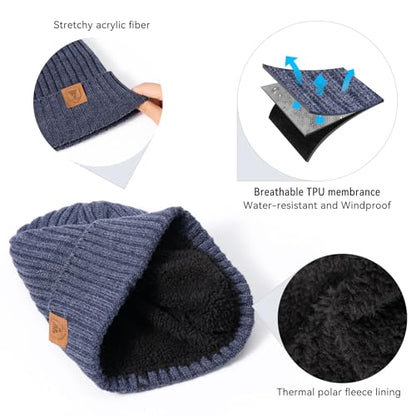 OZERO Winter Beanie for Men Women,Thermal Knit Soft Fleece Lined Hats - color: Navy