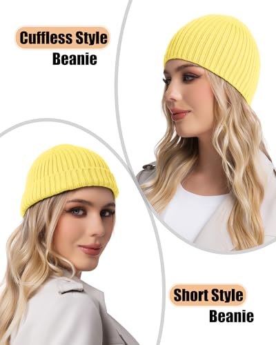 ROYBENS Wool Beanie for Men Women, Seamless Knit Warm Winter Hat Skull Caps - color: 1pcs-bright Yellow