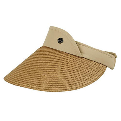 WITHMOONS Womens Summer Sun Hat Braid Clip On Visor Beach Cap SLV1281 - color: Beige