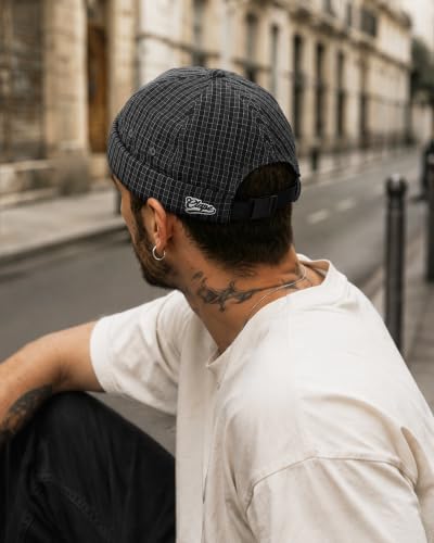 Croogo Checked Brimless Hat Lightweight Quick Dry Docker Cap for Men - color: Black