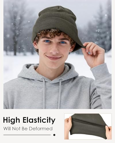 Century Star Men's Fleece-Lined Beanie Winter Knit Hat - Stretchable, Warm, Windproof, Unisex Cuffed Ski Cap for Sports - color: Dark Grey