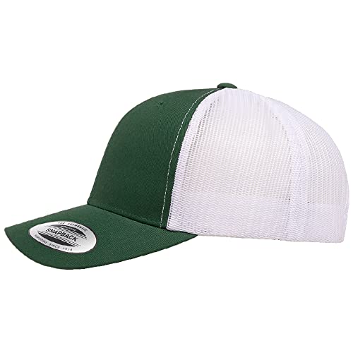 Yupoong Classic Mesh 6 Panel Retro Trucker Cap | Mid Profile Snapback - color: Evergreen/White