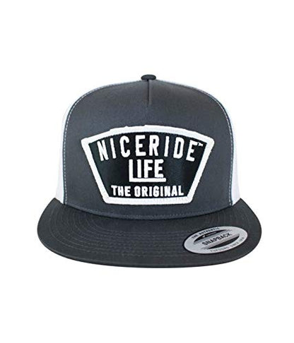Grinder Embroidered Classic Snapback Trucker Baseball Hat - color: Charcoal/ White