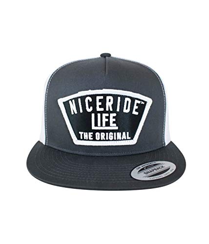 Grinder Embroidered Classic Snapback Trucker Baseball Hat - color: Charcoal/ White