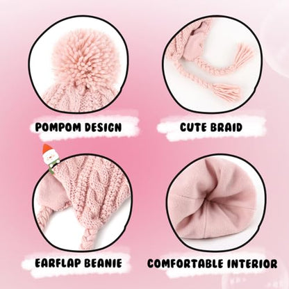 Winter Peruvian Hat Earflap Fleece Lined Girls Knit Beanie 3-10T - color: 3c-patternpink, size: 3-5T