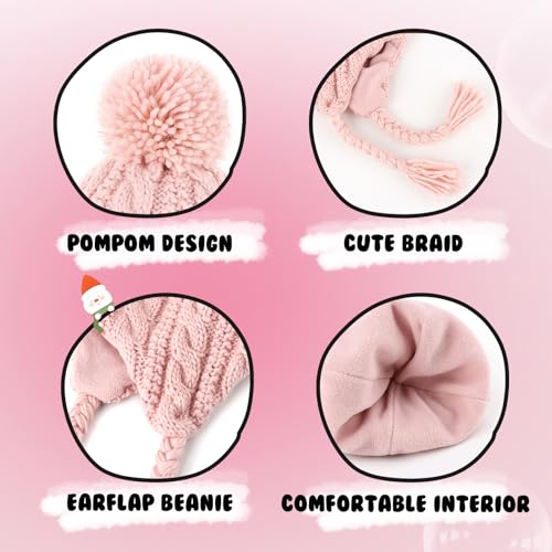 Winter Peruvian Hat Earflap Fleece Lined Girls Knit Beanie 3-10T - color: 3a-patternwhite, size: 6-10 Years