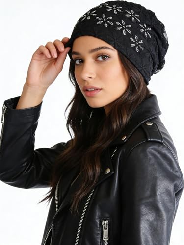 Crochet Slouchy Beanie Hat Turbans Headware for Women - color: Bea02 - Black