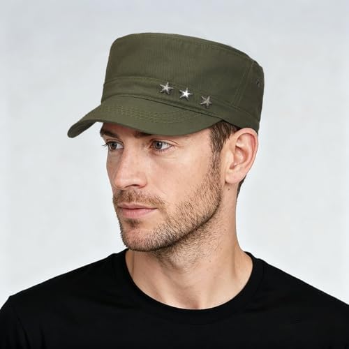 Glamorstar Unisex Cadet Army Caps Military Cap Vintage Flat Top Hats for Men Women - color: Army Green F