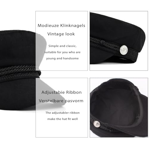 Black Classic Unisex Newsboy Cap Vintage Peaked Beret Style Adjustable Flat Hat Comfortable Fiddler Driver Design