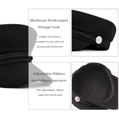 Black Classic Unisex Newsboy Cap Vintage Peaked Beret Style Adjustable Flat Hat Comfortable Fiddler Driver Design