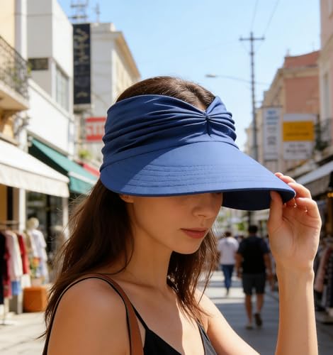 Sun Hat Women Sun Beach Visor Cap UV Protection Summer Wide Brim Hat for Sports Beach Golf Tennis Hiking - color: Blue