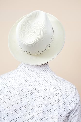 Pineapple&Star Genoa Fedora Bucket Sun Straw Beach Hat Fine Braid UPF50+ Unisex - color: Off-white Loawe, size: Large