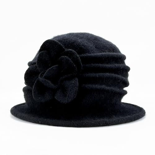 YING LAN Women Beret Hat Cloche Bucket Hat Vintage Floral Wool Classic Winter Hat 1920s - color: B-black