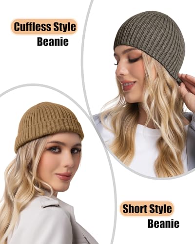 ROYBENS Wool Beanie for Men Women, Seamless Knit Warm Winter Hat Skull Caps - color: 1pcs-light Khaki